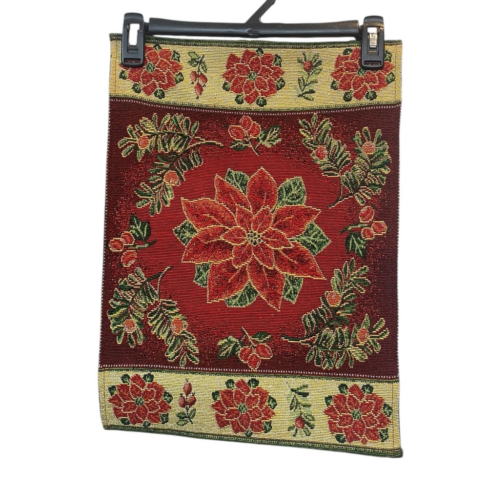 Vintage Christmas Poinsettia Tapestry Red and Green Placemats Set of Four